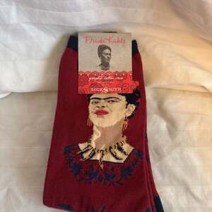 Socksmith Women's Crew Socks Frida Kahlo Portrait Blue & Red Novelty Footwear
